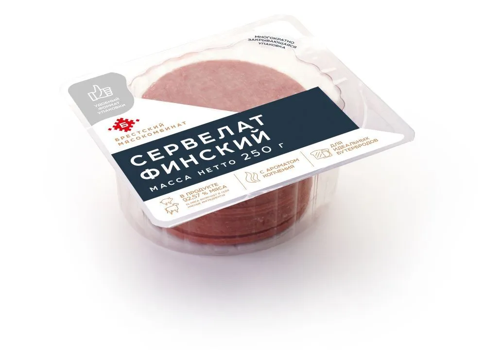 Колбаса варено-копченая сервелат «Финский» 250г